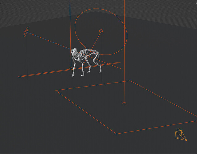 Volume shading setup using noise textures in Blender for a 3D cat skeleton scene