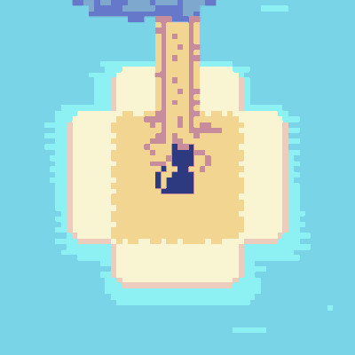 Animated pixel art of a black cat playfully batting at a butterfly.