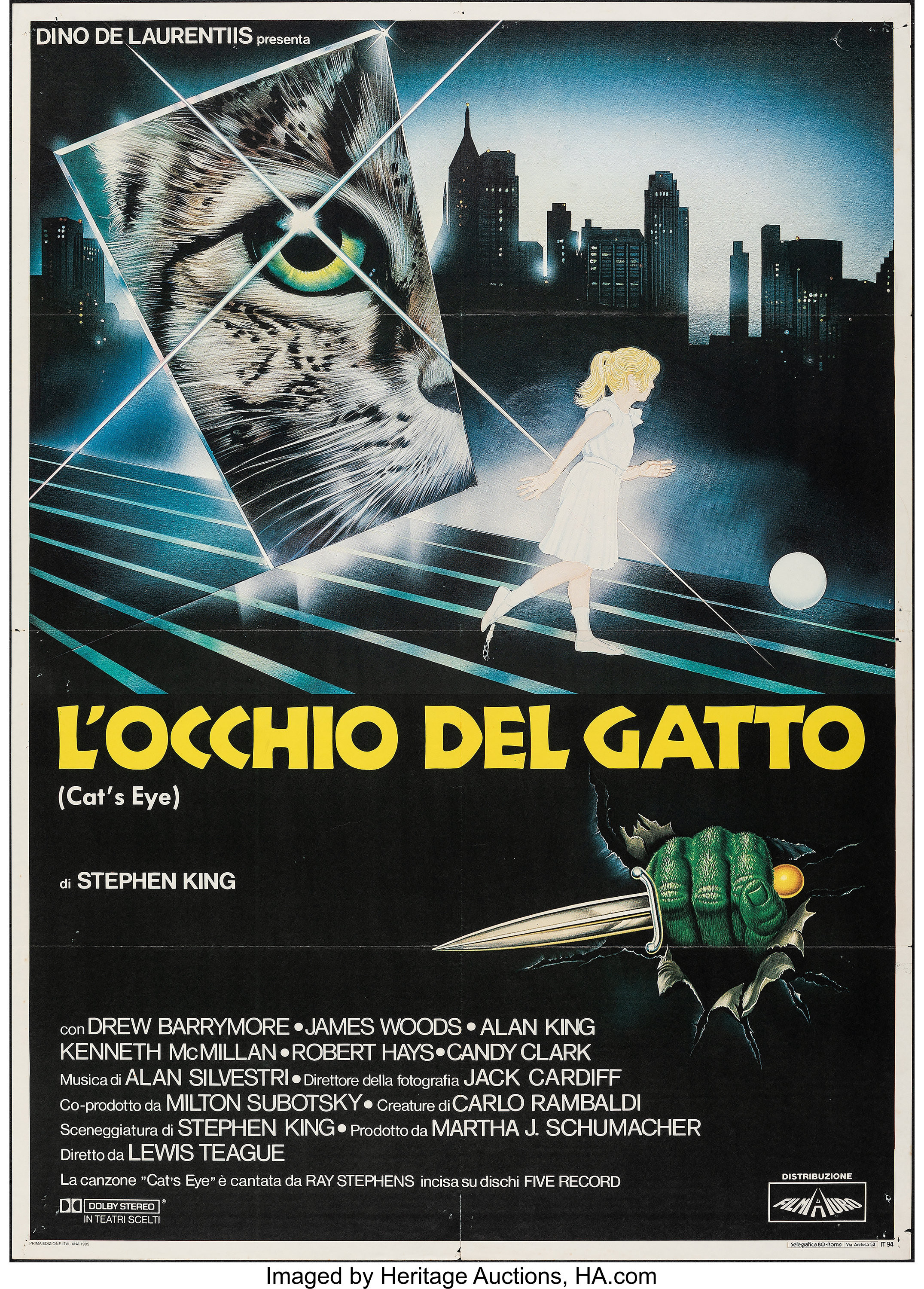 Italian Cat's Eye movie poster with a stylized cat eye and cityscape