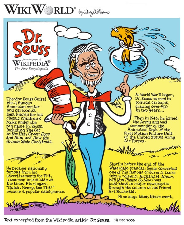 The Cat in the Hat, a tall, whimsical animated cat wearing a red and white striped hat, a famous character from Dr. Seuss books.