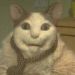 A close-up of the 'scared cat meme' featuring Whiskers from the TV show TV Funhouse, enhanced with AI animation.