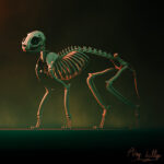 Dramatic lighting setup for a 3D cat skeleton model in Blender