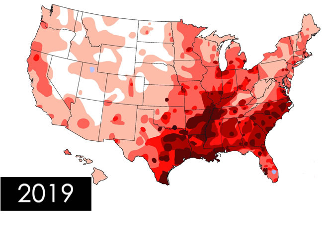 Heartworm incidence map in the United States