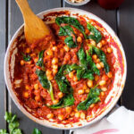Spanish chickpea and spinach stew in a pan