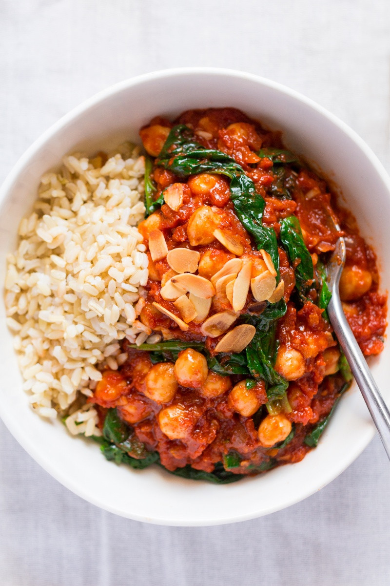 Spanish chickpea and spinach stew top down