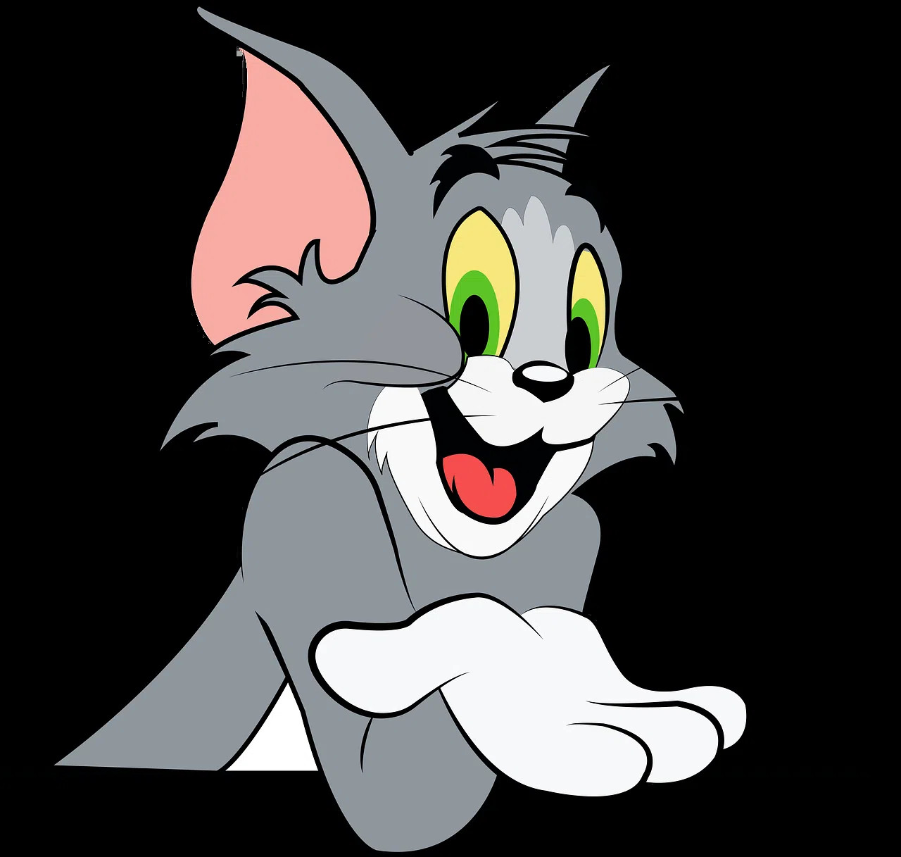 Tom from Tom and Jerry, an animated grey cat character known for his comedic rivalry with Jerry Mouse in the classic cartoon series.