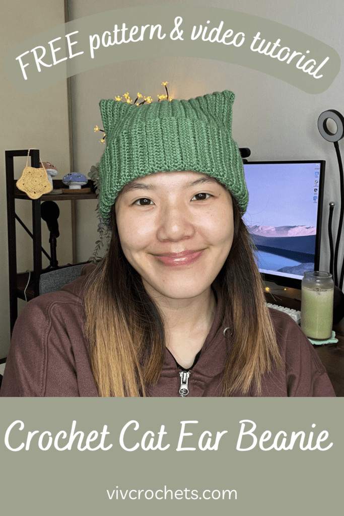 Pinterest image for crochet cat ear beanie pattern