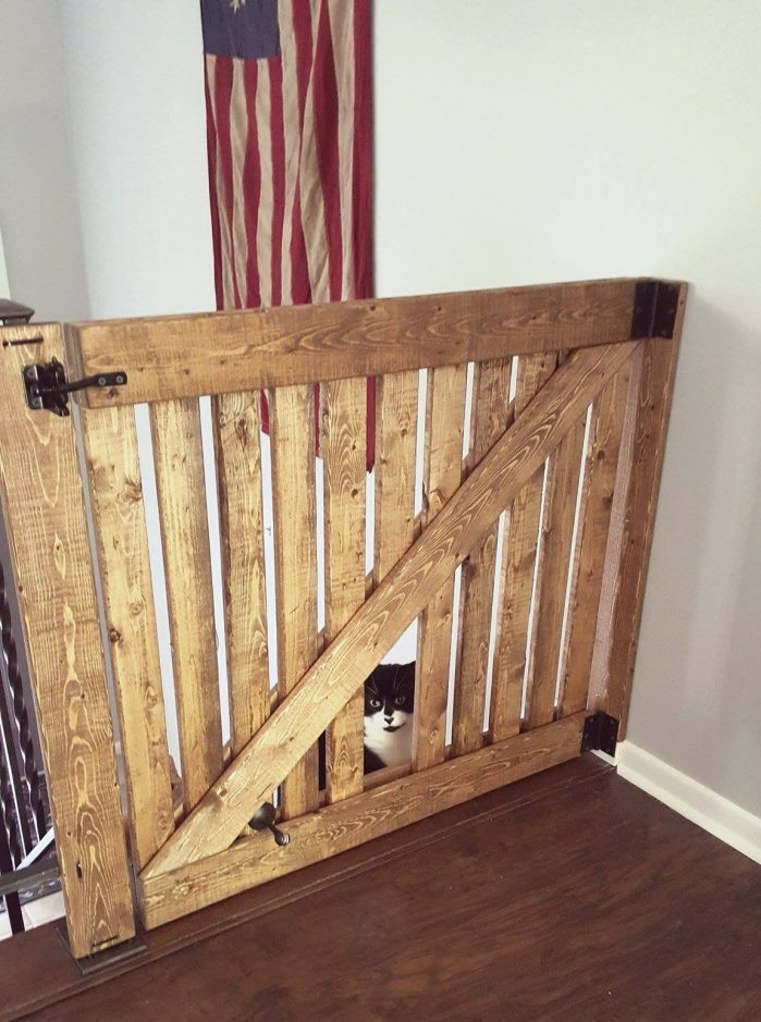 DIY barn door baby gate with pet door instructions