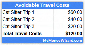 A cat looking out of a window during travel, or perhaps waiting for a pet sitter, representing travel-related costs for cat owners.
