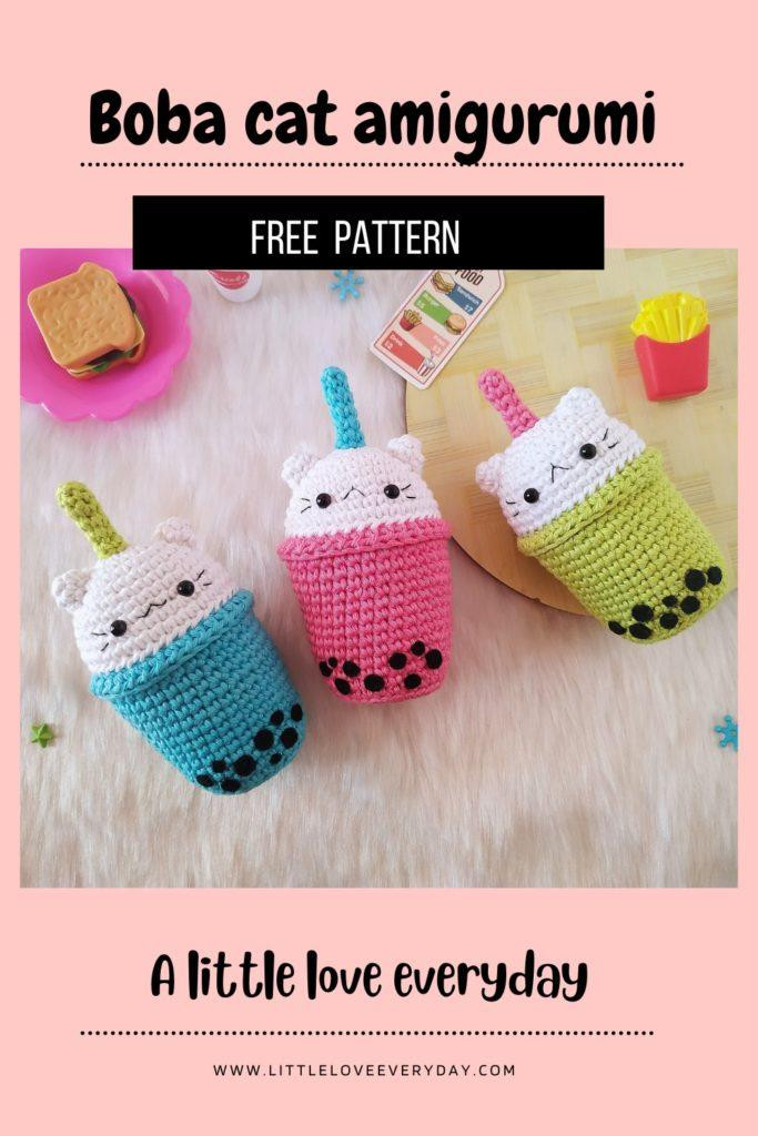 Boba cat amigurumi image for Pinterest saving.