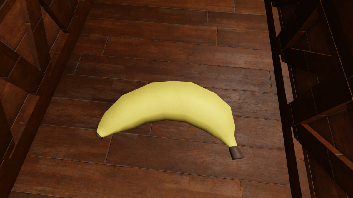 Picking up a banana in the Banana Room of Escape Room Roblox