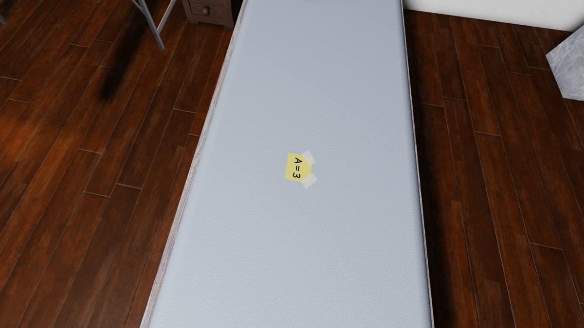 Finding clue A under the covers in the Bedroom Room of Escape Room Roblox
