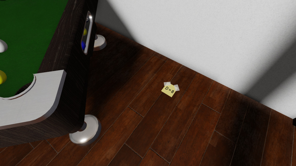 Finding clue D to the right of the pool table in the Bedroom Room of Escape Room Roblox