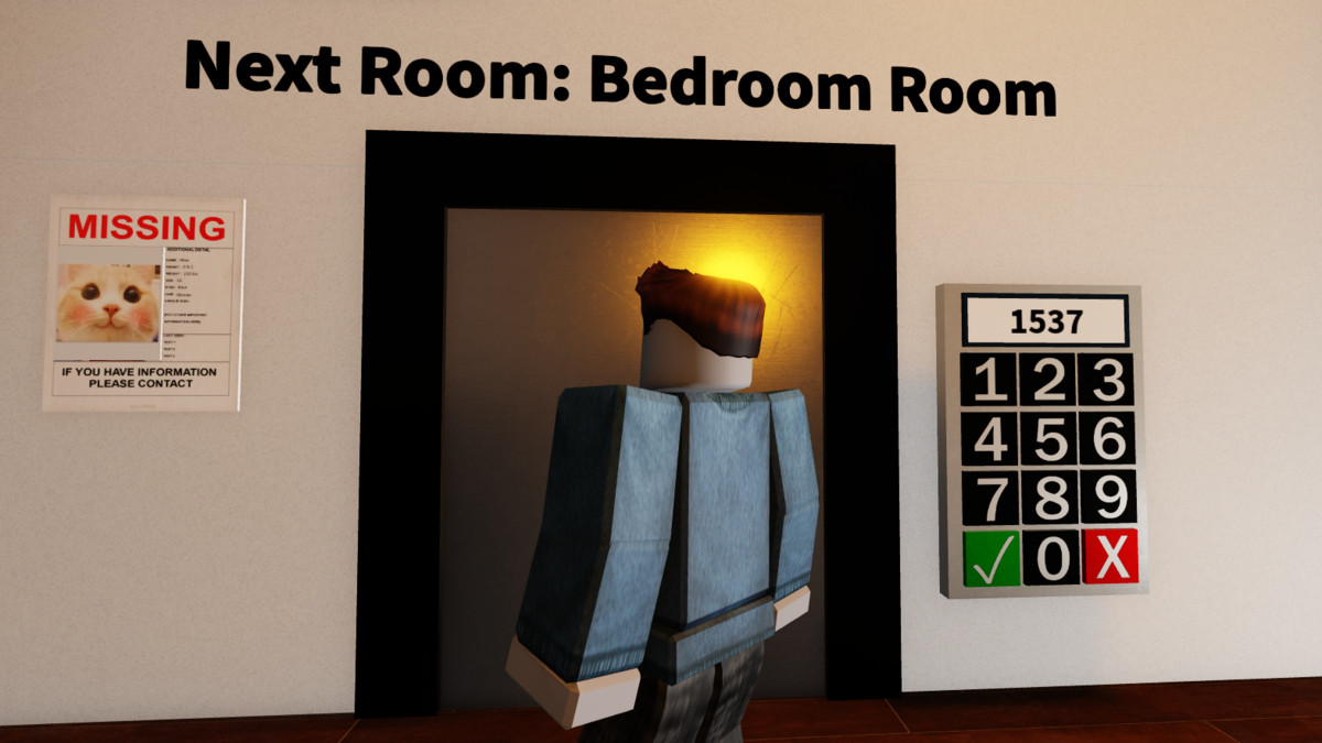 Entering the password for the Cats Room door in Escape Room Roblox