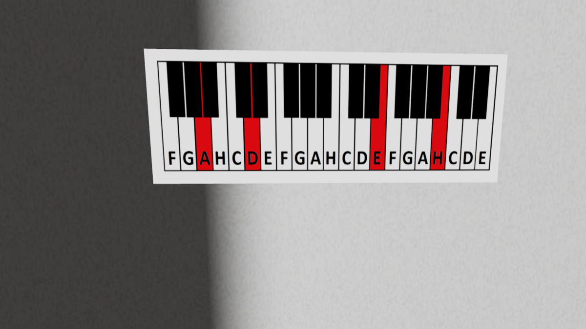 Finding the piano key chart in the Music Room of Escape Room Roblox
