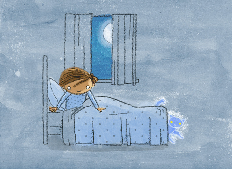 Final illustration for page 11 of Ghost Cat, completed in Photoshop, blending pencil lines with painted textures.