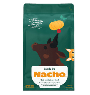 Bag of Made by Nacho Grass-Fed Beef, Rabbit &amp; Pumpkin Recipe Dry Cat Food.