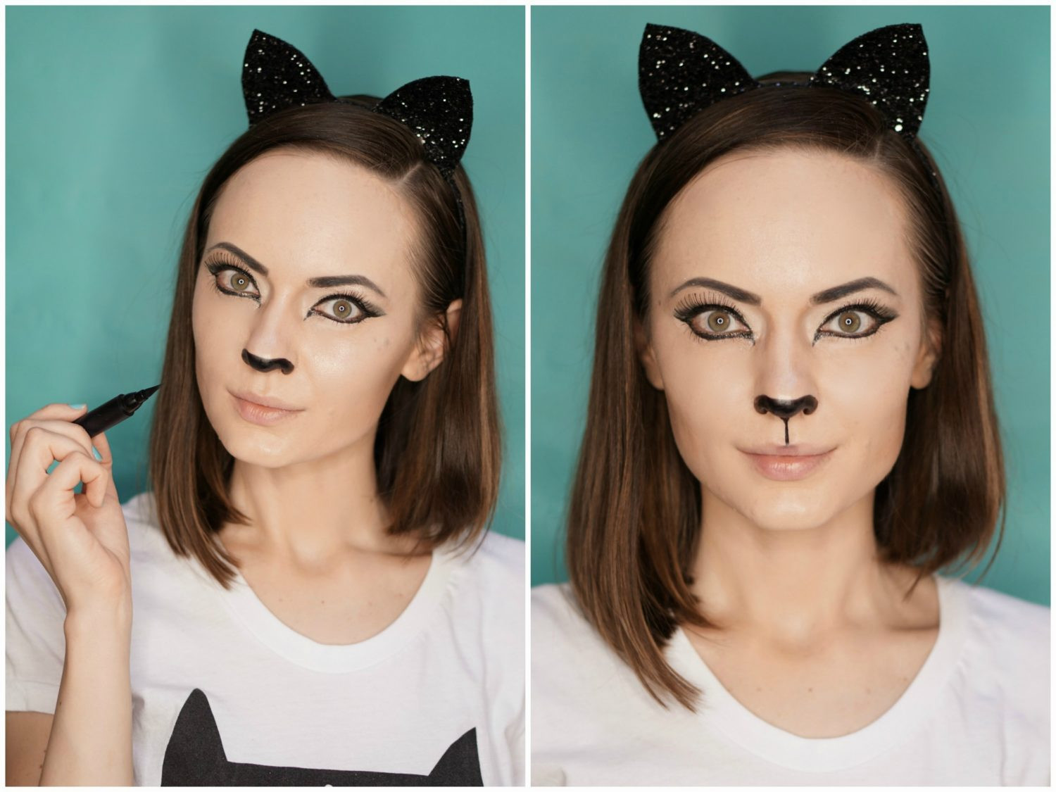 Cheek contour and highlight application for cat makeup halloween