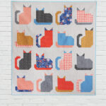 Close up of the colorful cat quilt blocks