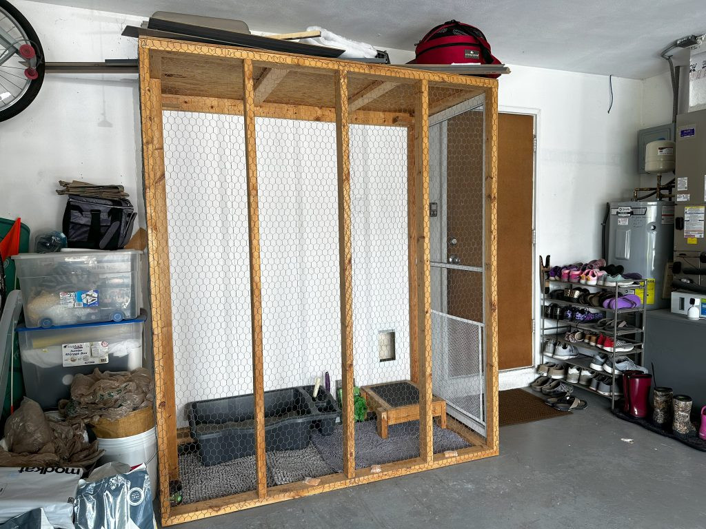 Real-life litter box setup in garage
