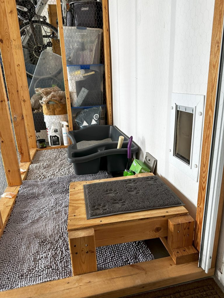 Close-up of garage litter box