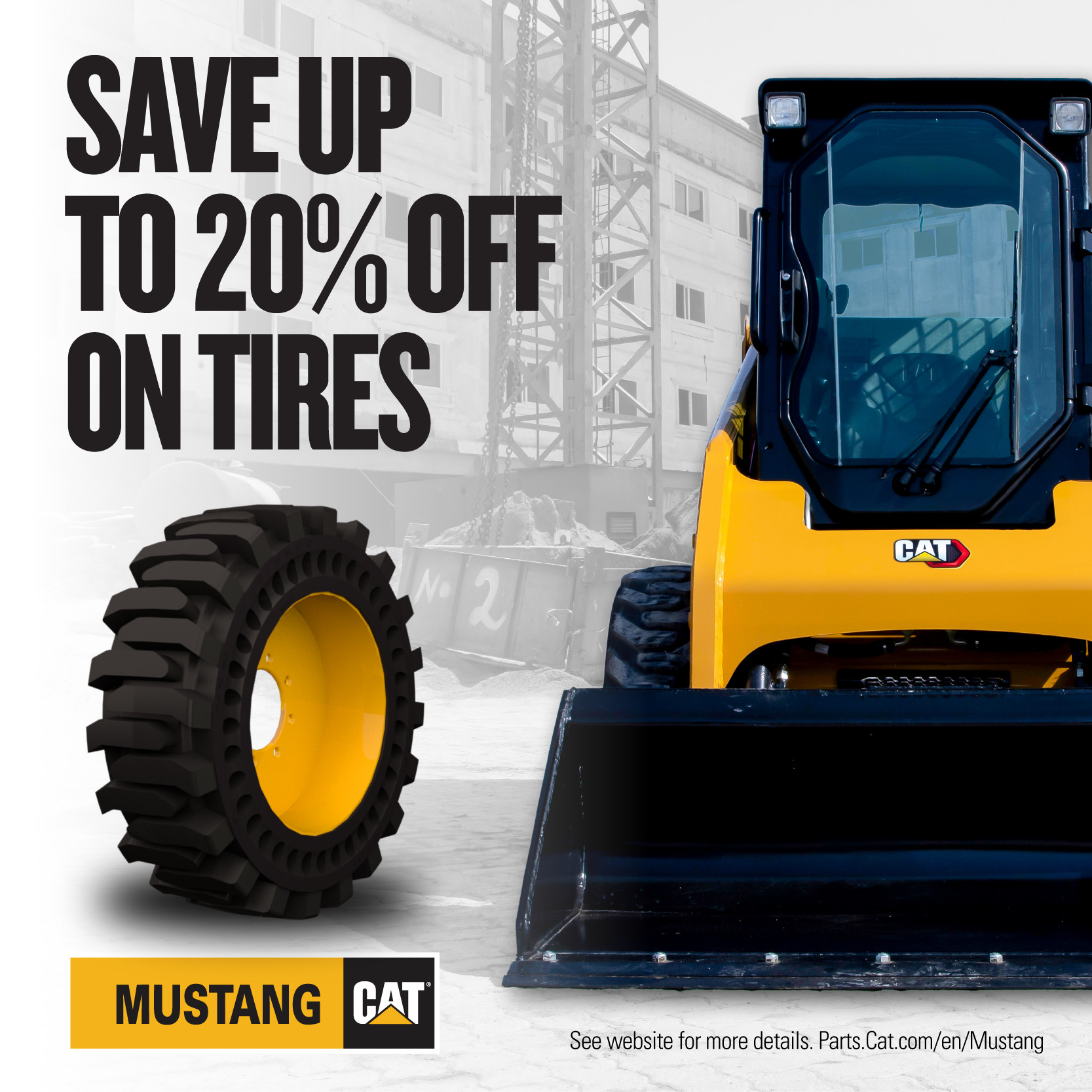 Image promoting tire savings at Mustang Cat