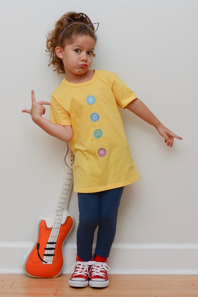 Child wearing finished Pete the Cat costume