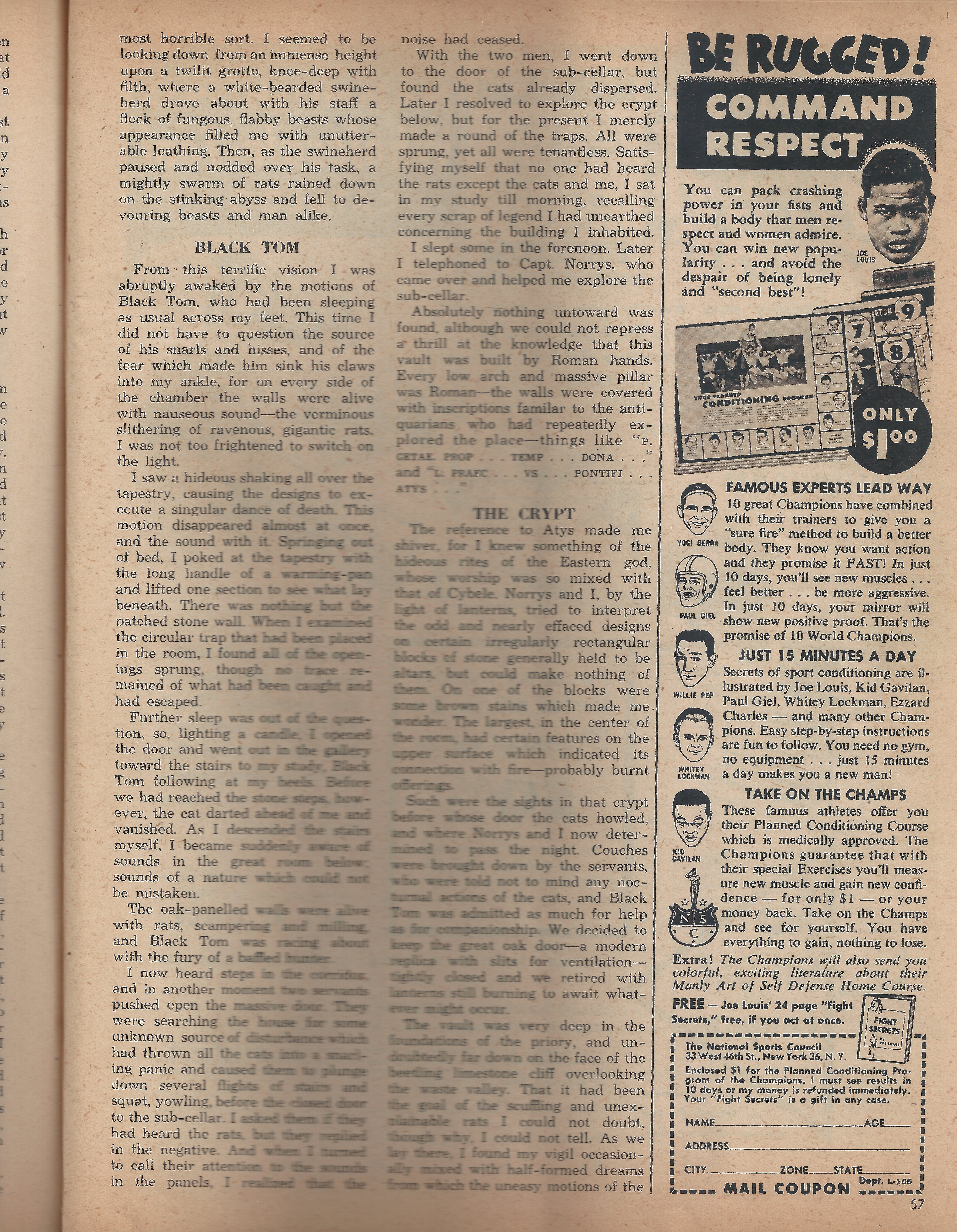 Scan of a page from *Zest* magazine showing the altered text of &quot;The Rats in the Walls&quot; where &quot;Nigger-Man&quot; is changed to &quot;Black Tom&quot;.