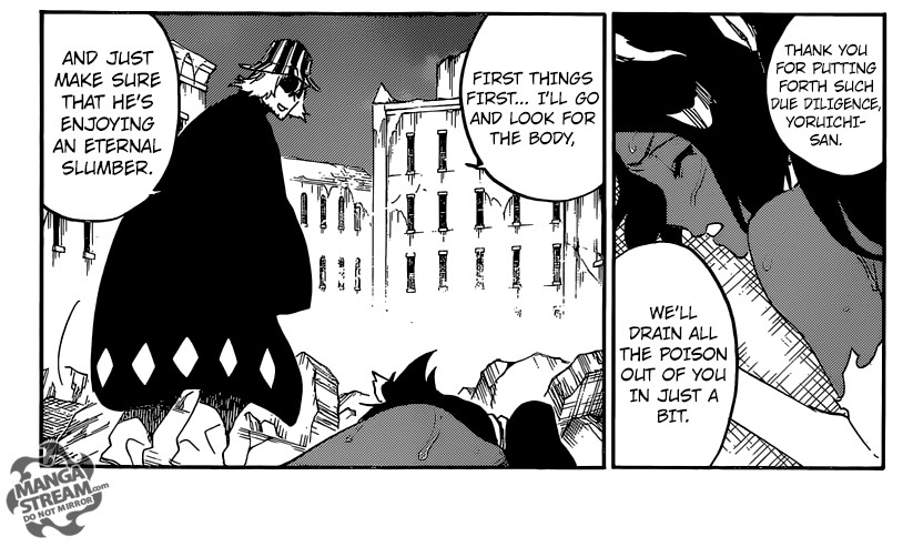 Kisuke Urahara thanking Yoruichi in her cat form in Bleach manga